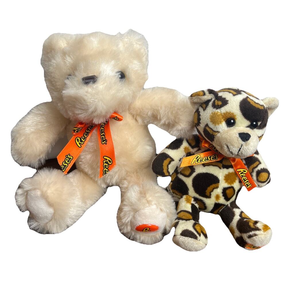 Pair Of Reese’s Stuffed Teddy Bear Plush 9.5” Cream & 6” Peanut Butter Cup Cute